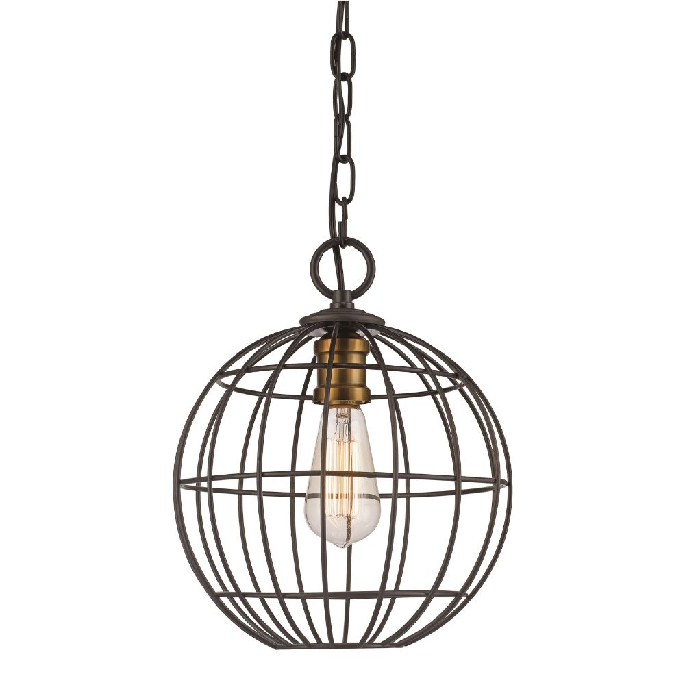 Trans Globe Lighting 10961 ROB/AG 1LT Industrial Cage Pendant in Rubbed Oil Bronze/Antique Gold